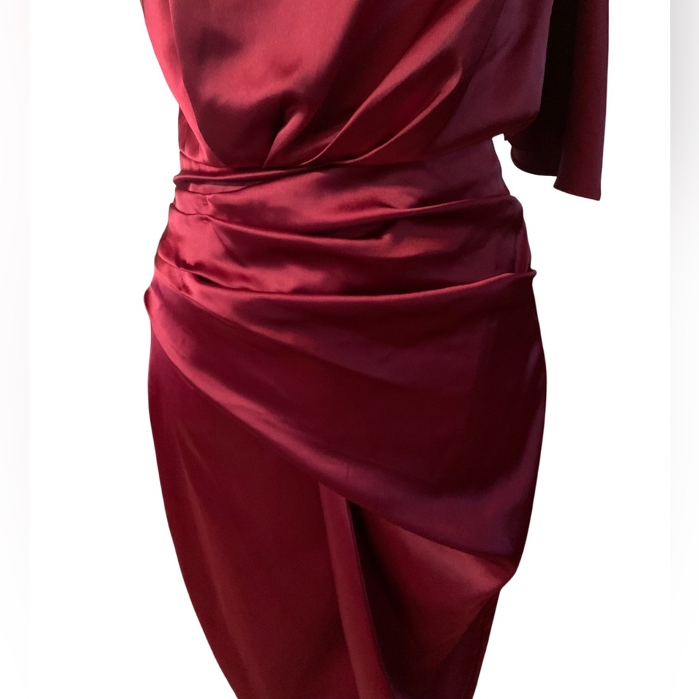 NWOT DO+BE Women One-Shoulder Wine Red Dress Satin Fabric 100% Polyester.Small - Picture 7 of 16